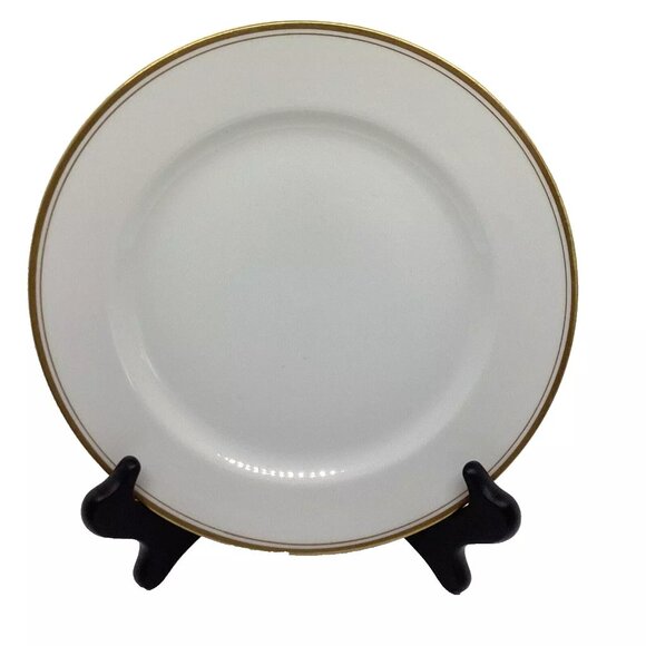 Haviland Limoges France Luncheon Plate Coupe H1415 White/Gold Trim & Inner Ring - Picture 1 of 4